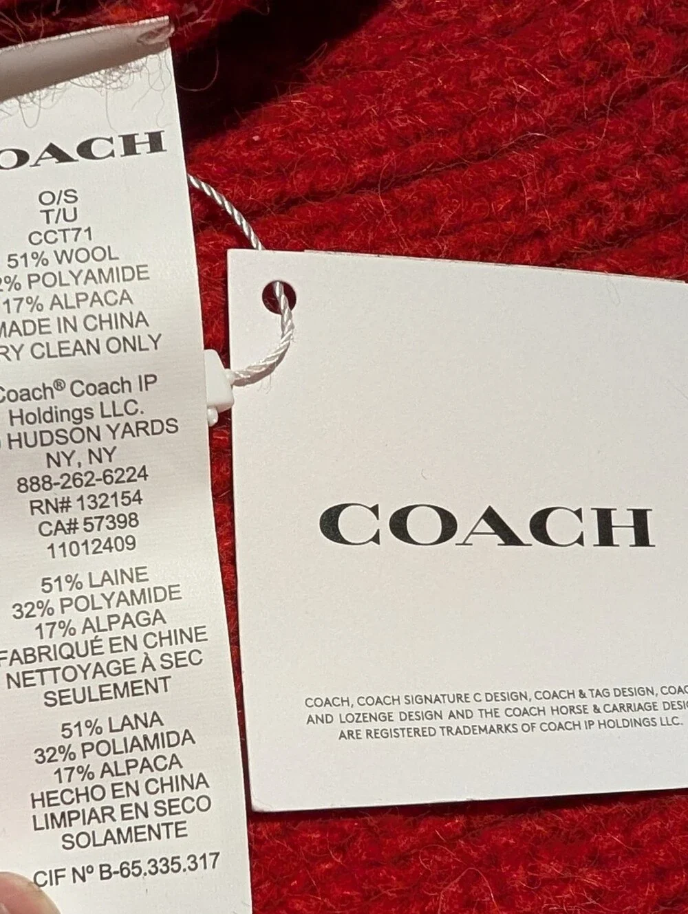 NWT Coach Red Ribbed Knit Wool Blend Muffler Scarf Script Logo Luxury Chunky OS
